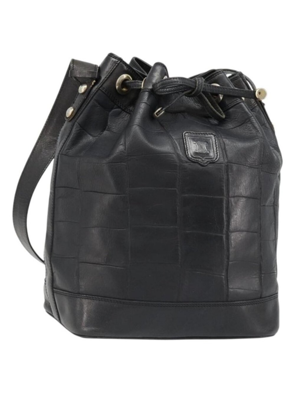 Authentic CELINE Purse Shoulder Bag Leather Black Gold